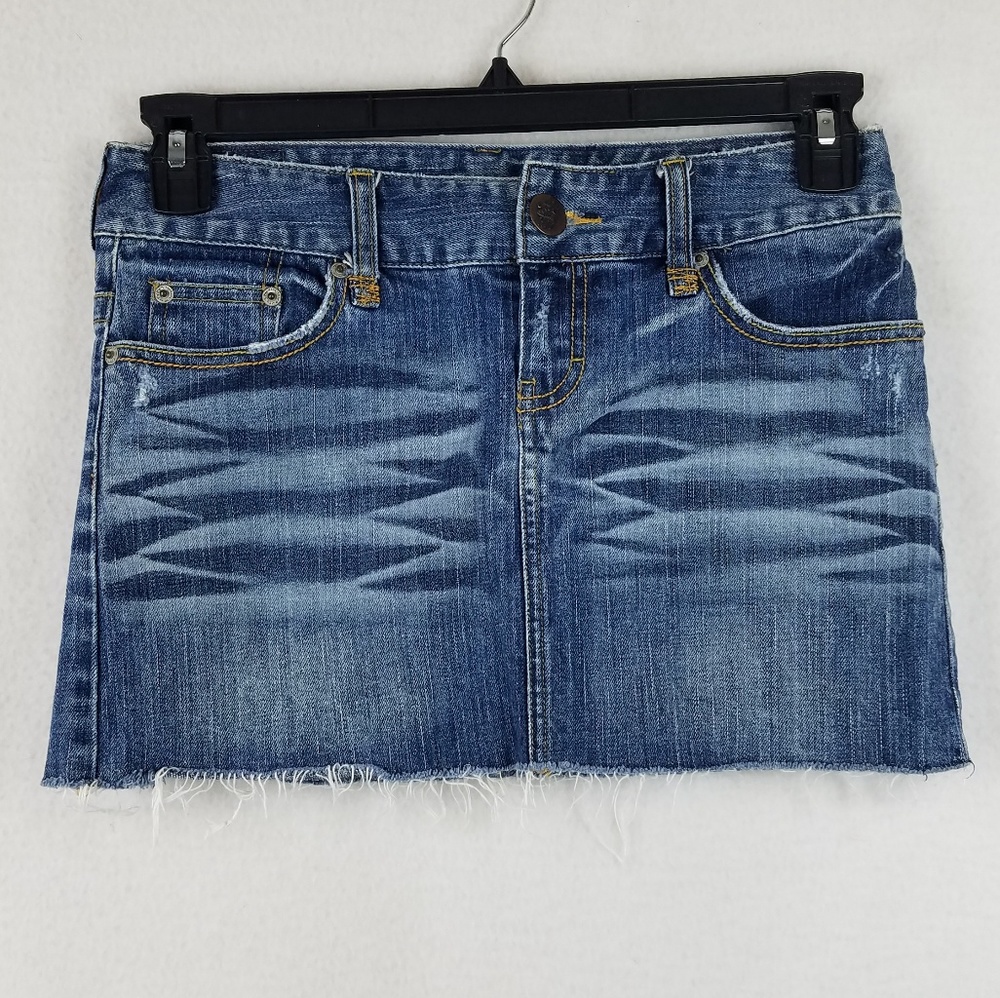 American eagle distressed jean mini skirt